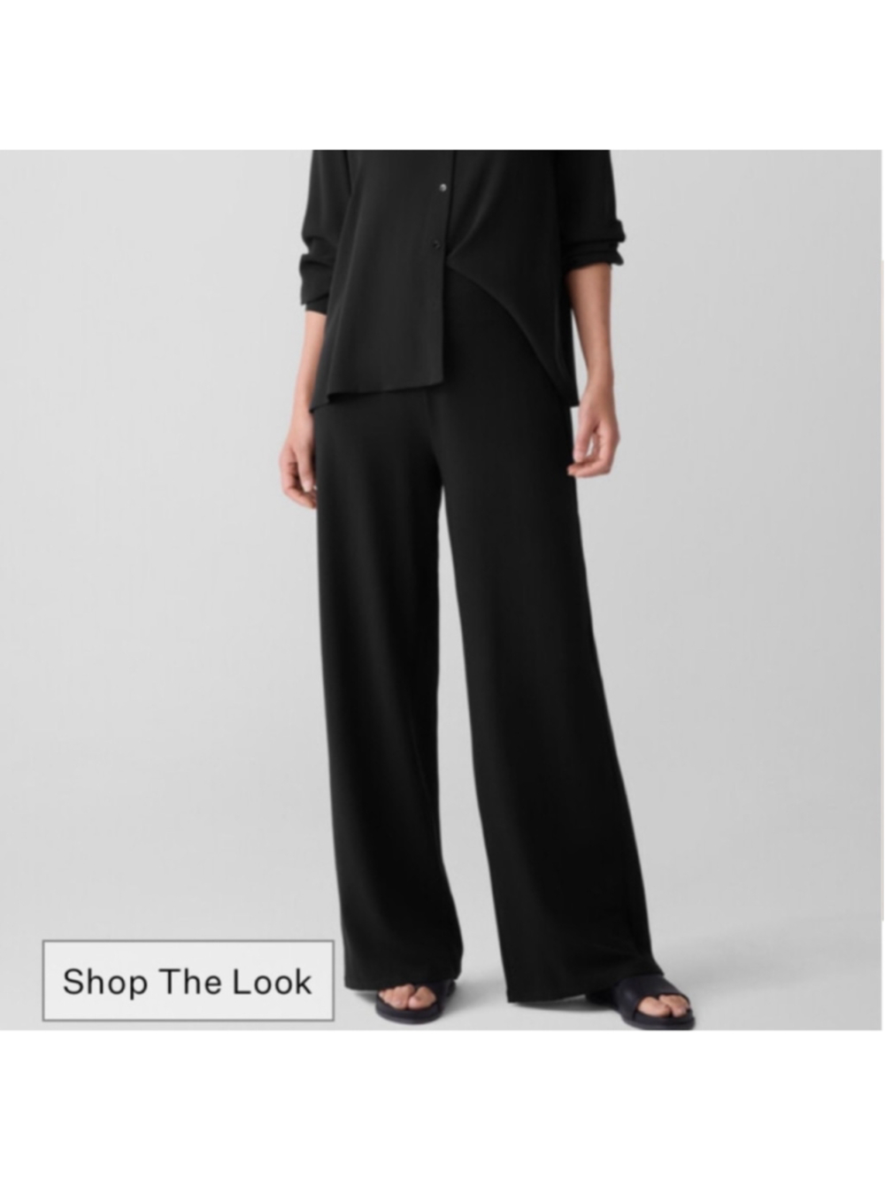 Eileen Fisher Women's Black Wide Leg Pull On Pants Size L Stretch High Rise